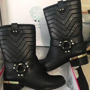 Brand new black leather motorcycle style boots